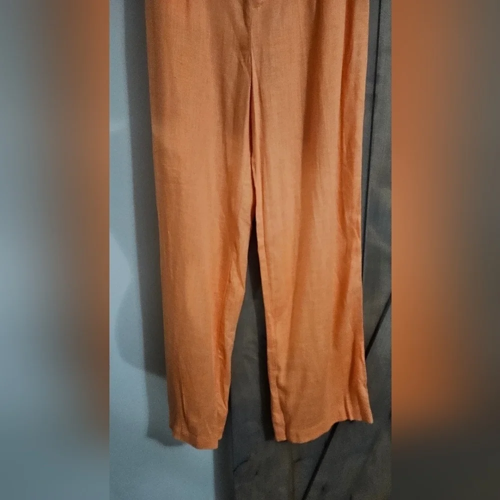 H&M Linen Blend Pleated Tailored Trousers In Orange. Size Small NWT